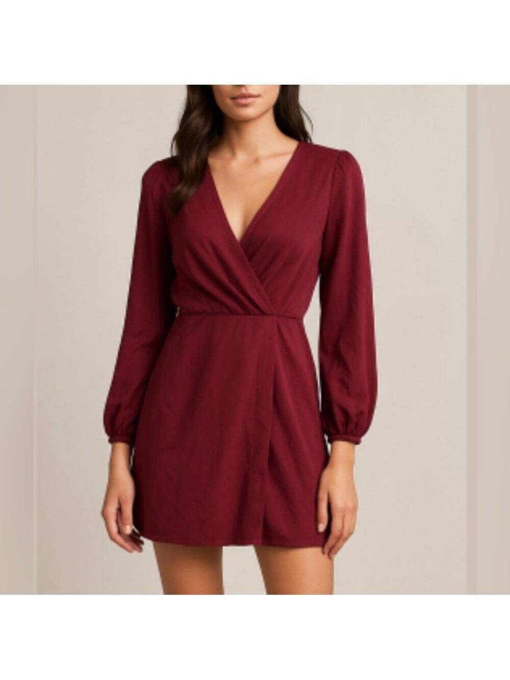 Lavender Brown nwt silk burgundy Long Sleeve wrap holiday Dress small
